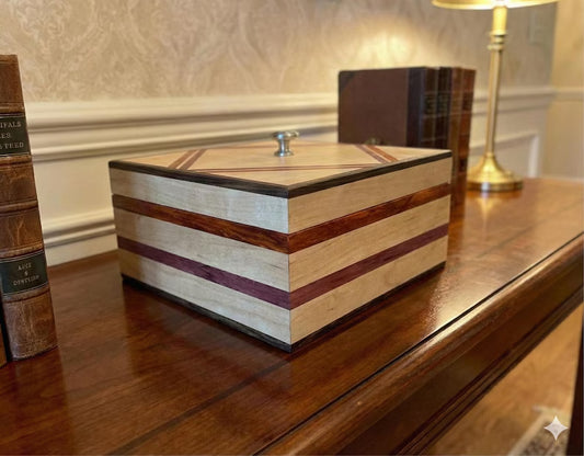 Handcrafted Hardwood Keepsake Box - Maple, Walnut, and Purpleheart