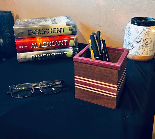 Walnut & Purpleheart Wood Pen Holder | Executive Desk Accessory | Modern Office Decor | Wooden Pencil Cup | Gift for Him or Boss