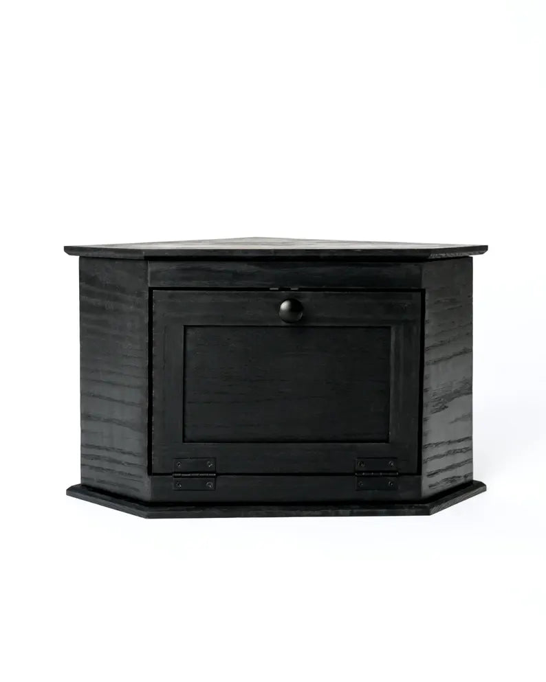 Handcrafted Ebonized Red Oak corner bread box.