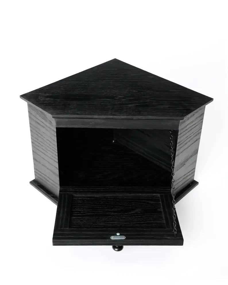 Handcrafted Ebonized Red Oak corner bread box.