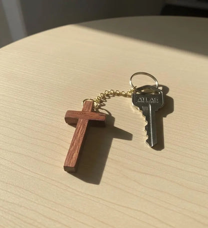 Small Wooden Cross Keychain - Minimalist Christian Gift for Men & Women - Handcrafted Walnut Maple Padauk Purpleheart - 1x2 In Pocket Cross