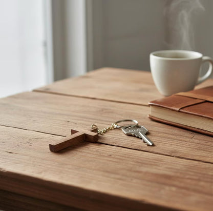 Small Wooden Cross Keychain - Minimalist Christian Gift for Men & Women - Handcrafted Walnut Maple Padauk Purpleheart - 1x2 In Pocket Cross