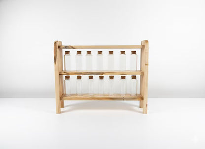 Apothecary Herb Rack with 14 Corked Vials | Spalted Maple Botanical Display | Alchemist Herb Storage | Handcrafted Heirloom Curio Shelf