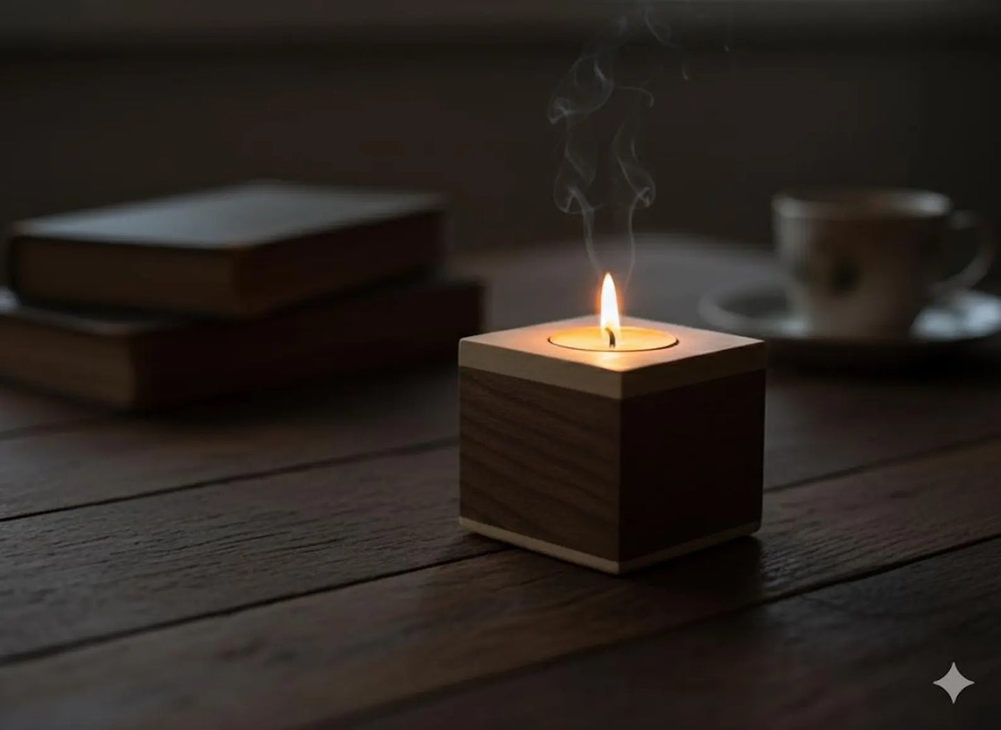Walnut & Maple Tea Light Holder Set: Modern Rustic Wood Decor