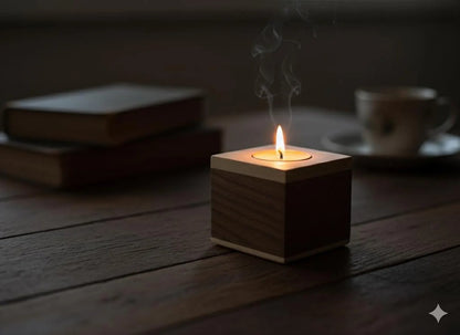 Walnut & Maple Tea Light Holder Set: Modern Rustic Wood Decor