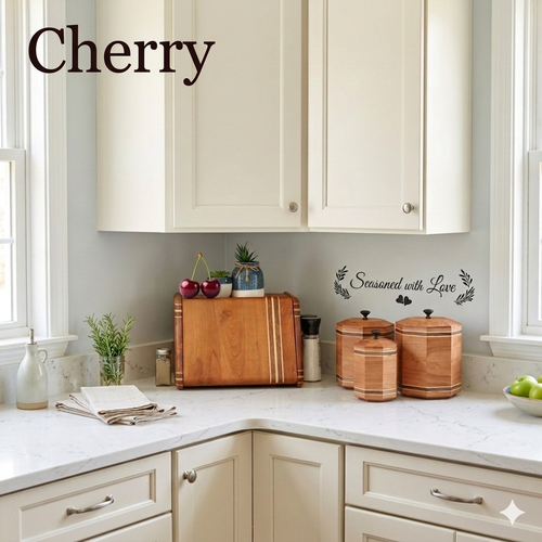 4-Piece Cherry Kitchen Suite: Grain-Matched Bread Box and Octagonal Canister Set