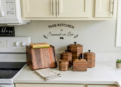 Handcrafted Kitchen Suite in Walnut or Cherry - Bread Box, Canister Set, Salt Cellar, Recipe Box - Modern Heirloom Wood Anniversary Gift