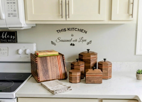 Handcrafted Kitchen Suite in Walnut or Cherry - Bread Box, Canister Set, Salt Cellar, Recipe Box - Modern Heirloom Wood Anniversary Gift