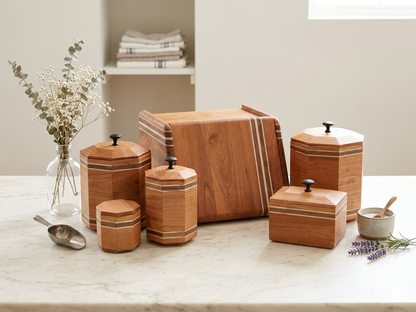 Handcrafted Kitchen Suite in Walnut or Cherry - Bread Box, Canister Set, Salt Cellar, Recipe Box - Modern Heirloom Wood Anniversary Gift