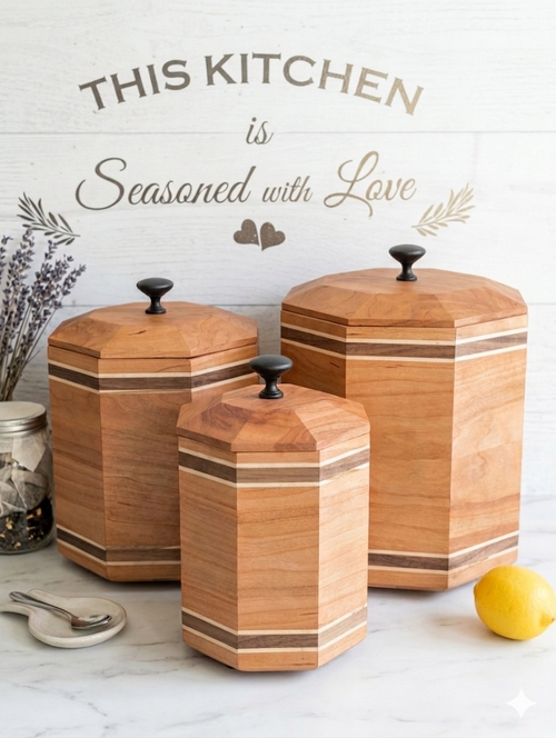 3 piece Cherry octagonal canister set