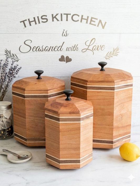 3 piece Cherry octagonal canister set