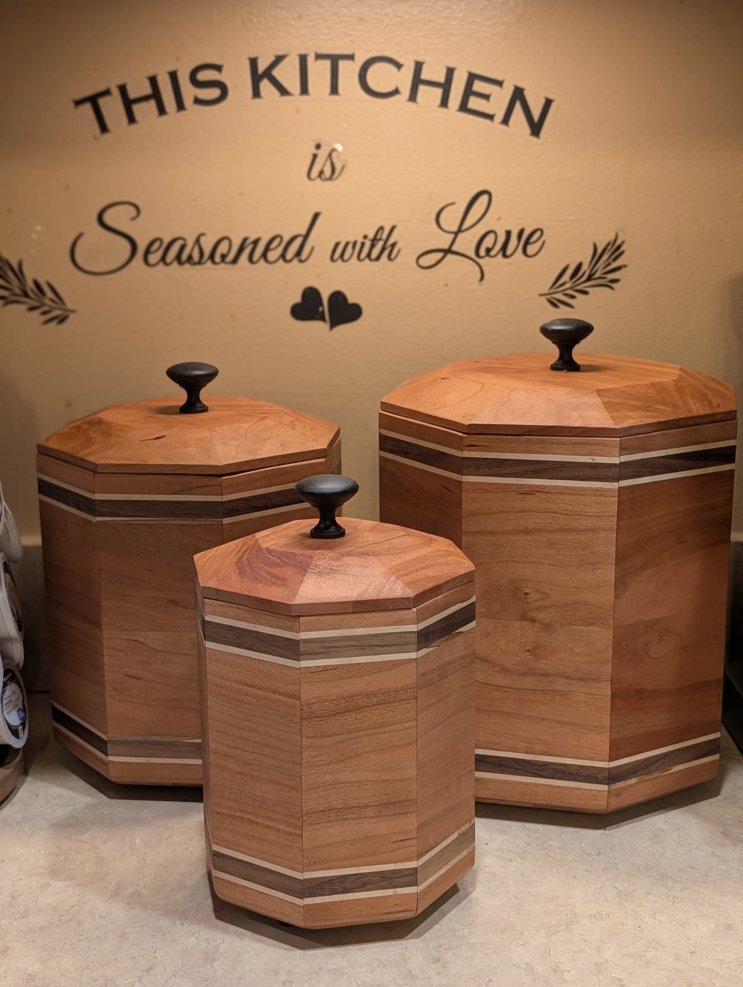 3 piece Cherry octagonal canister set