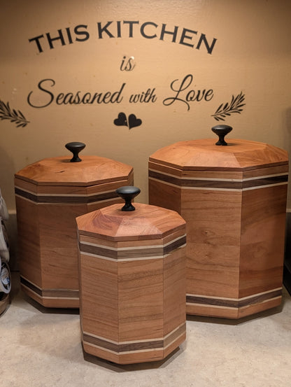 3 piece Cherry octagonal canister set